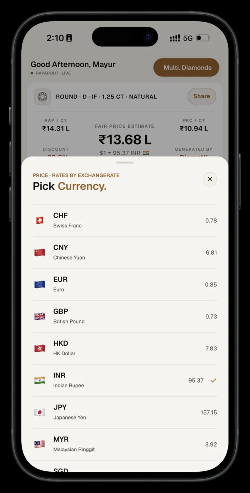 Multi-currency screen